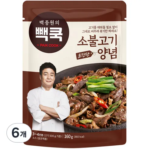 빽쿡 백종원의 소불고기양념, 160g, 6개