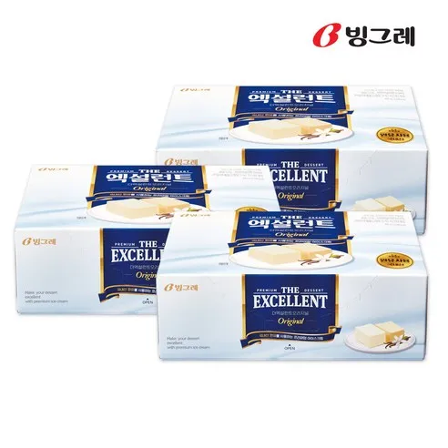 빙그레 더 엑설런트 오리지널 3팩 아이스크림, 800ml, 3개