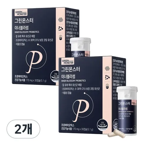 그린몬스터 질 유래 특허 유산균 이너블라썸 5.1g, 30정, 2개