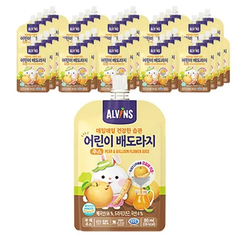 엘빈즈 매일 매일 건강한 습관 어린이 주스 80ml, 혼합맛(배/도라지), 80ml, 40개