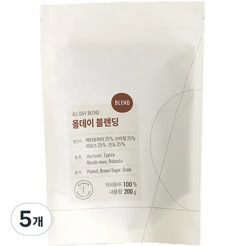 엔제리너스 블렌디드 올데이 블렌딩, 핸드드립 / 커피메..., 200g, 5개